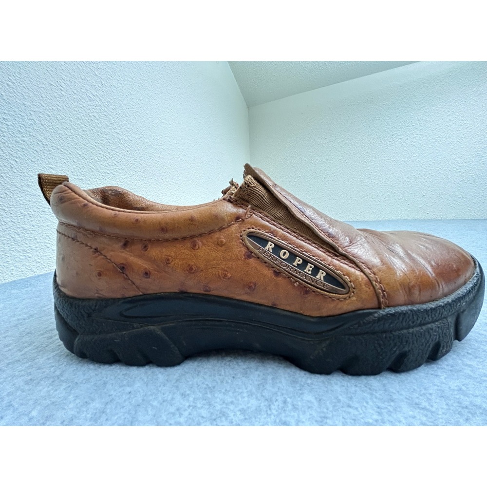 Roper Performance Ostrich Print Leather Slip On Shoes Brown Women's 8.5